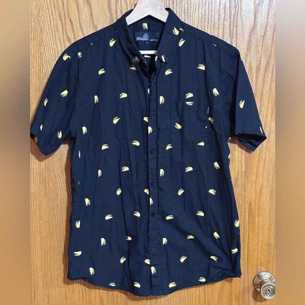 Molokai surf co‎ men’s sz large taco button down short sleeve shirt cotton